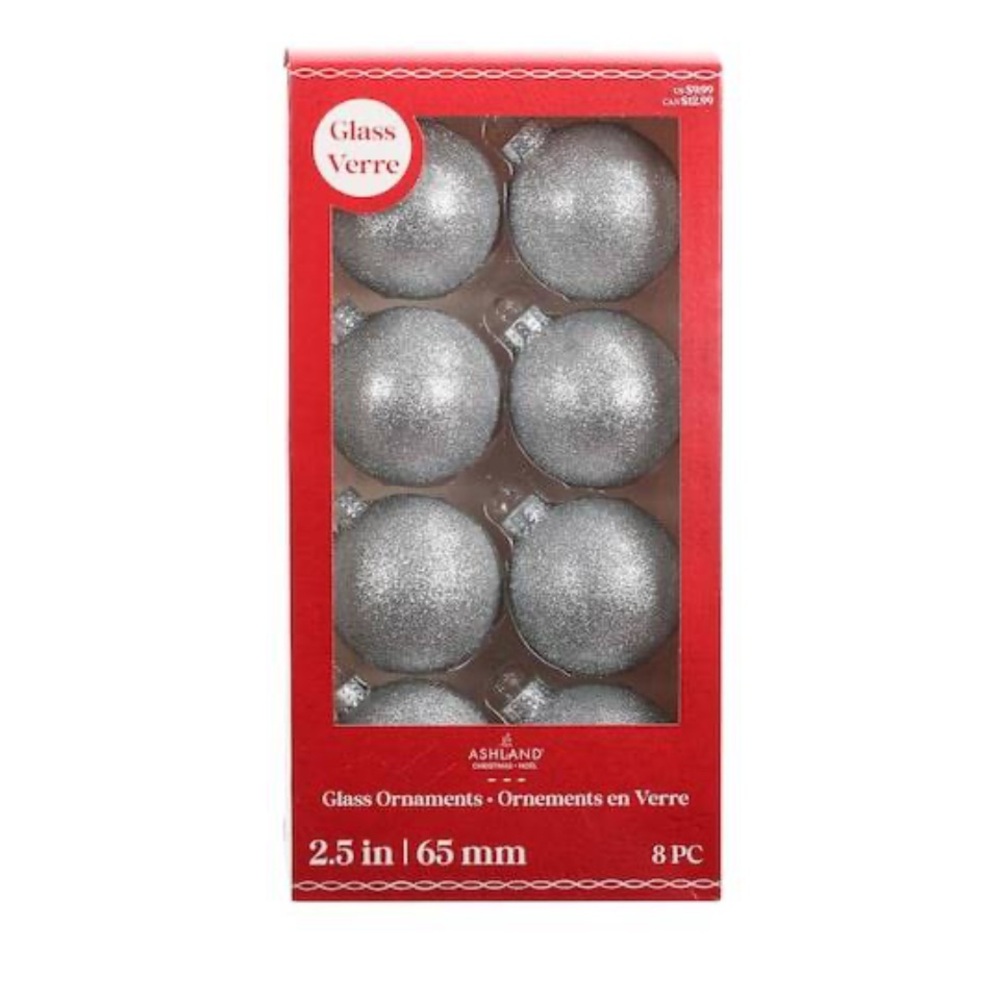 Ashland Silver Glitter Glass Ornaments - 8 Pack